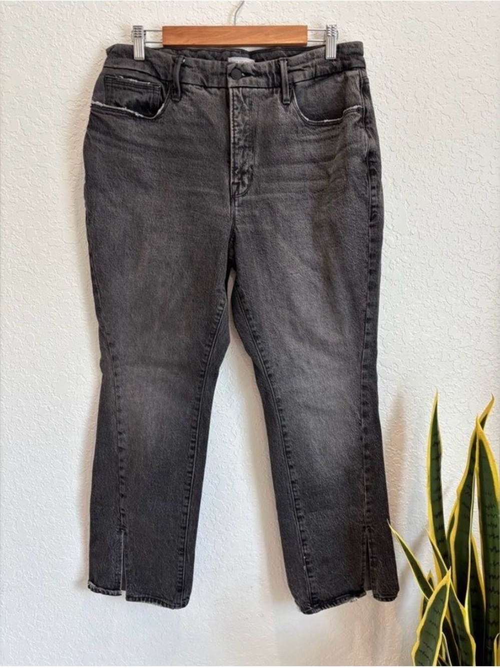 Good American Black Washed High-Rise Slim Jeans